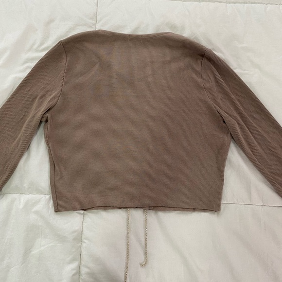 Garage Taupe Glitter Strap Tie-Front Long Sleeve - Picture 4 of 4